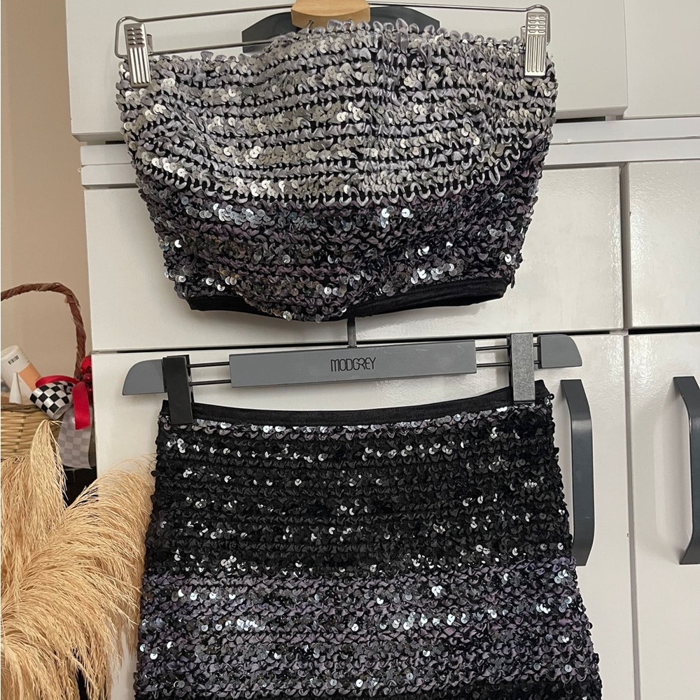 Sequin Tube Top and Skirt Set